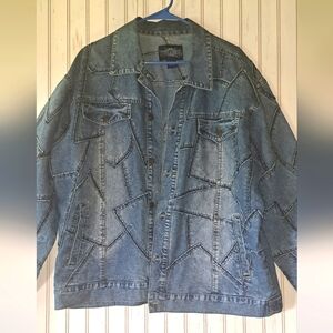 Vintage Noiz Boiz Jean Denim Heavy Jacket Y2K Patchwork Size XL Grunge Boho